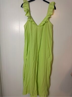 H&M Bright neon Lime green sleeveless ruffle maxi dress